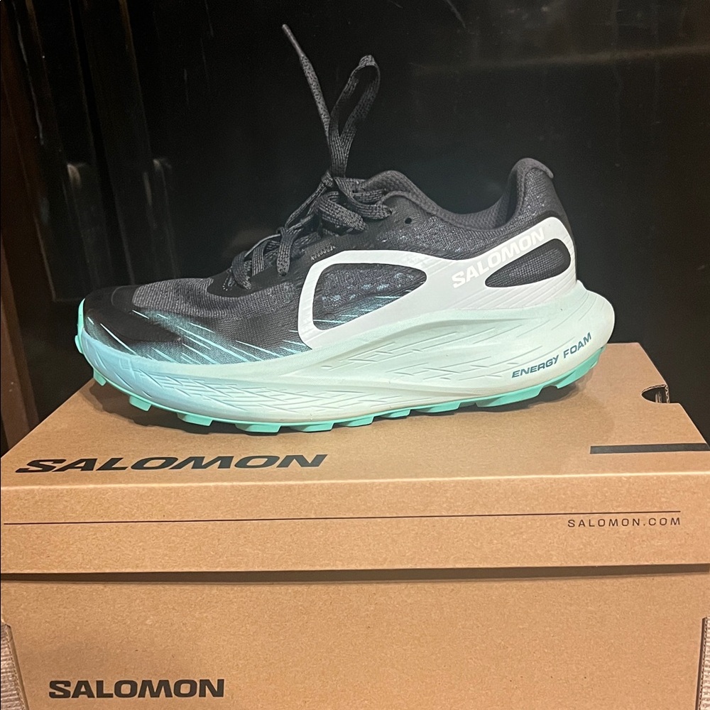 Salomon Women's Glide Max TR - Dark Grey and Mint Trail Running Shoes